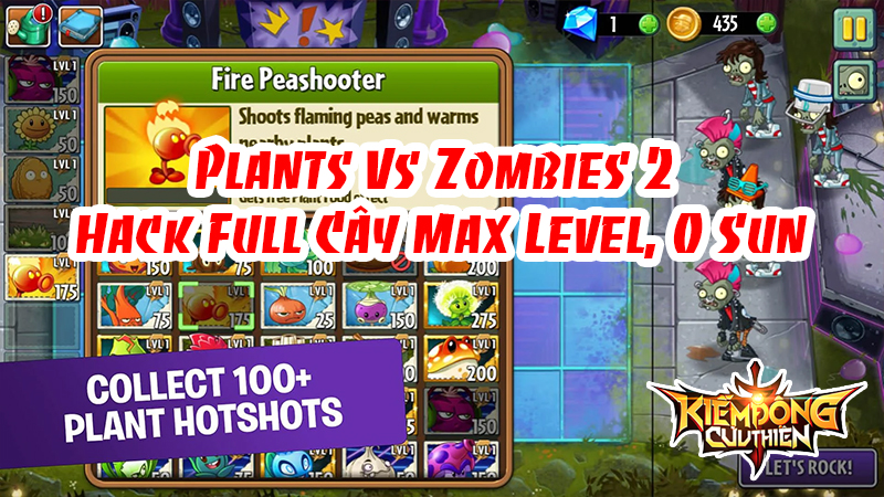 Hình ảnh Plants Vs Zombies 2 Hack Full Cây Max Level, 0 Sun