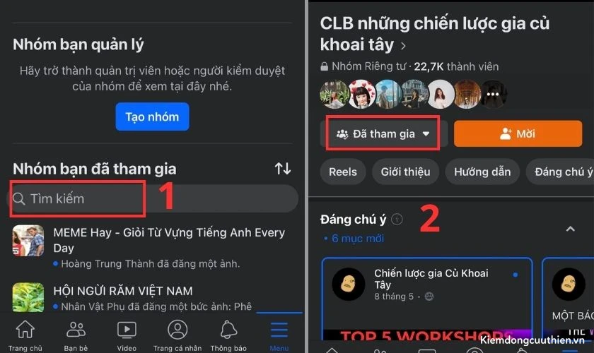 Nhấn vào Nhóm của bạn, rồi tìm kiếm nhóm bạn xem là nhóm Spam