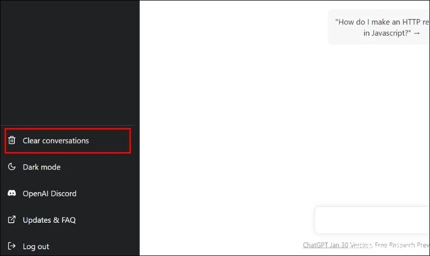 chat-gpt-la-gi-5 Bạn có thể nhấn Clear conversations để xóa cuộc trò chuyện