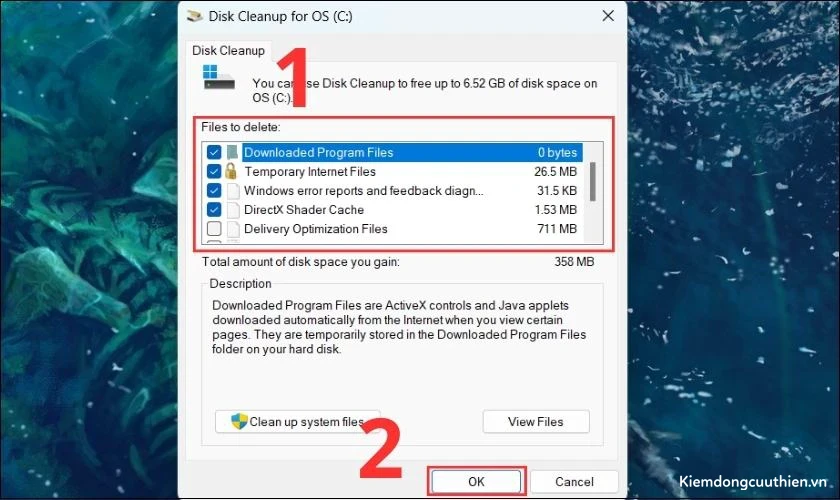 don-rac-win-11-14 Chọn vào những file không cần thiết để dọn rác trong mục Files to delete