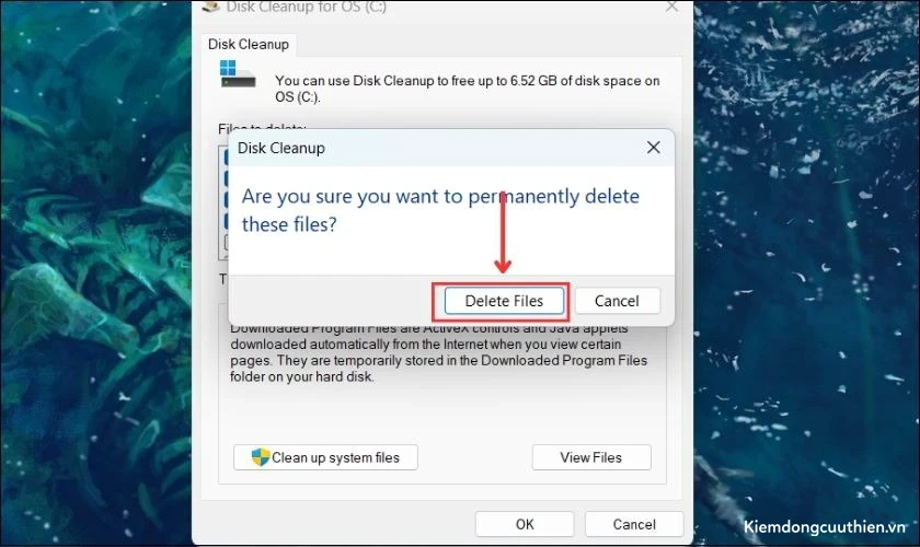 don-rac-win-11-15 Nhấn Delete Files xác nhận xóa file vừa chọn