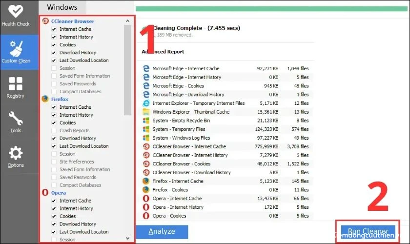 don-rac-win-11-17 Chọn tệp cần xóa trong phần Windows và nhấn Run Cleaner để hoàn thành