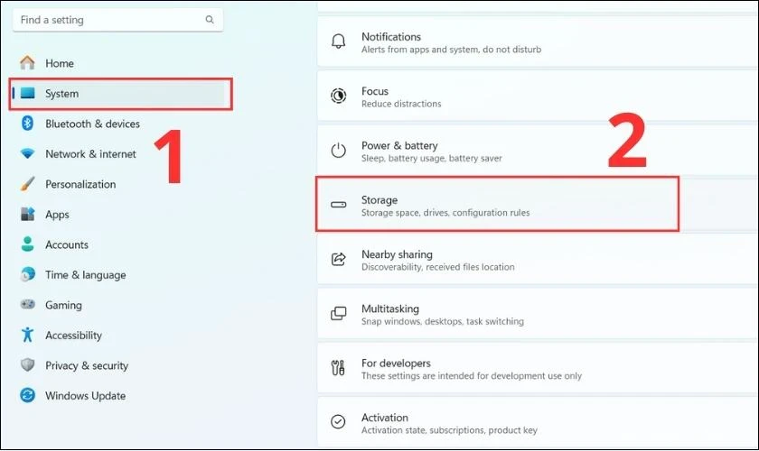 don-rac-win-11-3 Chọn vào mục System và chọn Storage