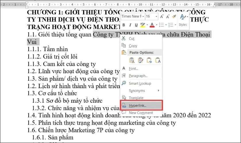 hyperlink trong word là gì