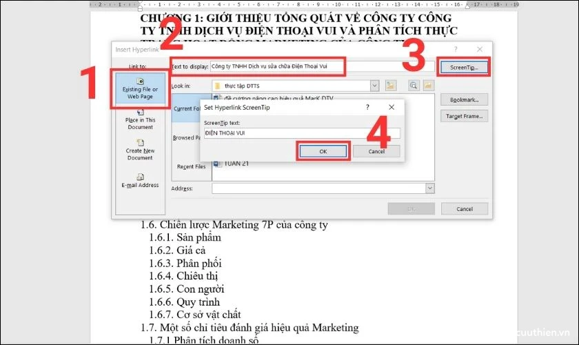 liên kết hyperlink trong word