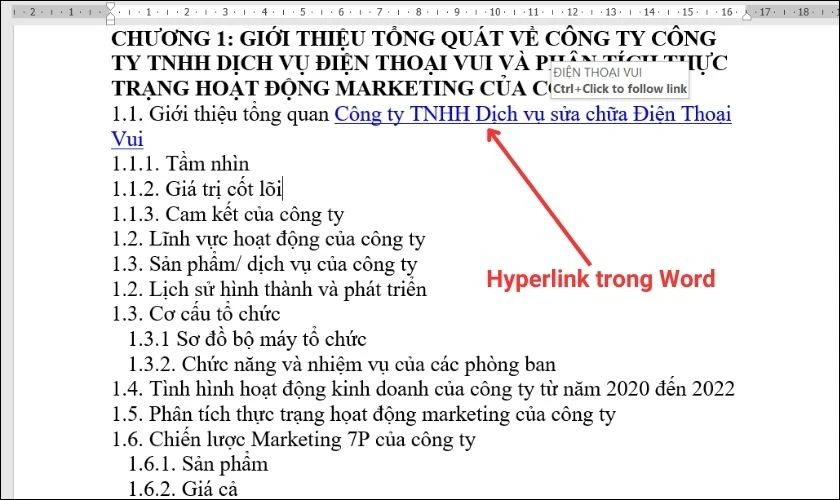hyperlink trong word là gì