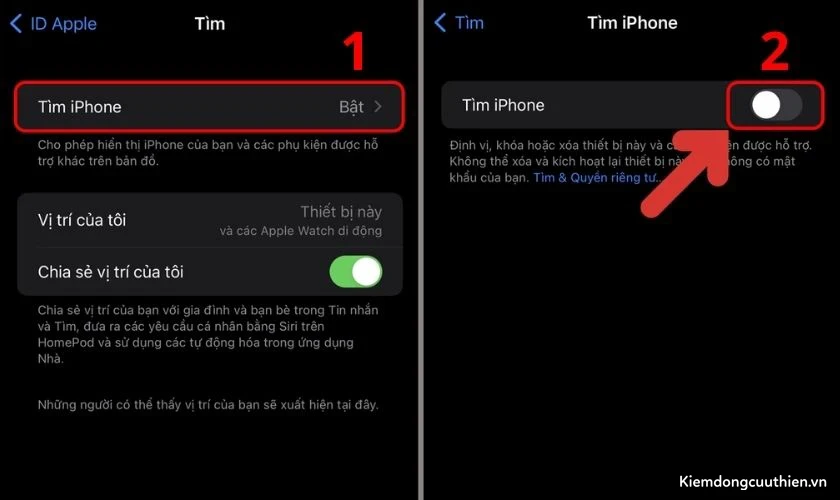 iphone-khong-len-nguon-14 Trong mục Tìm, bạn chọn vào Tìm iPhone và tắt tính năng