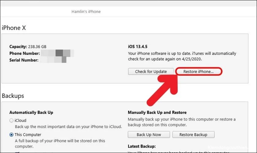 iphone-khong-len-nguon-16 Tiếp theo, bạn chọn vào Restore iPhone