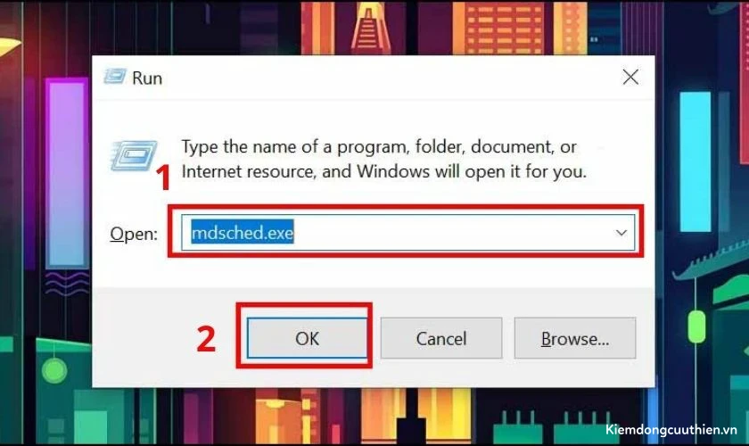 Tại ô Open, bạn nhập lệnh mdsched.exe rồi nhấn Enter
