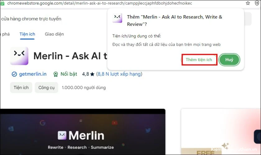 merlin-chatgpt-la-gi-11 Nhấp Thêm tiện ích để hoàn tất việc thêm Merlin vào trình duyệt của mình