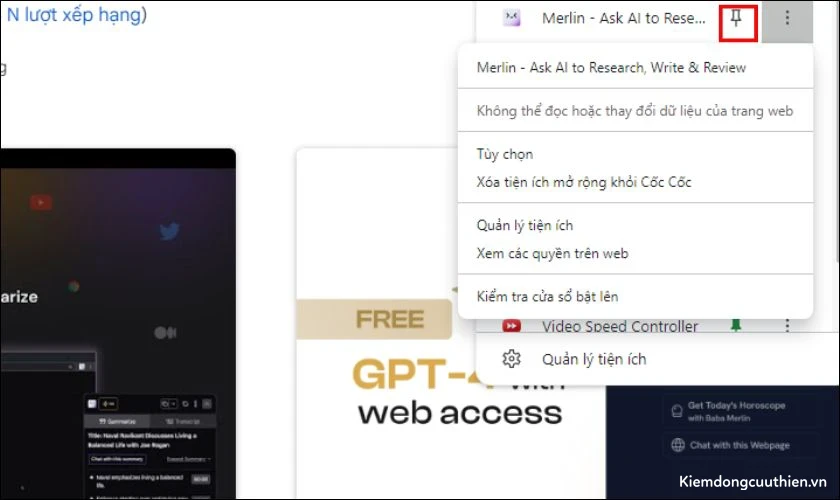 merlin-chatgpt-la-gi-12 Nhấn Ghim để tiện ích này luôn hiển thị và dễ dàng sử dụng khi cần