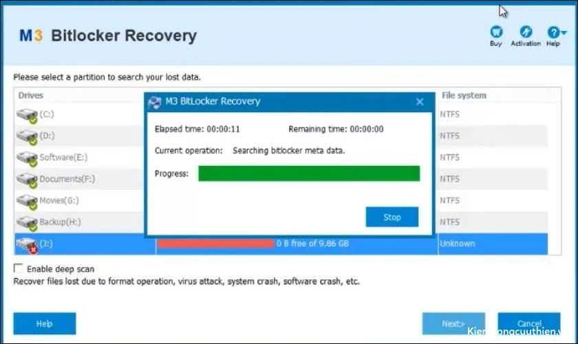 mo-khoa-bitlocker-13 Phần mềm sẽ bắt đầu quét các tệp từ ổ cứng bị khóa bởi BitLocker