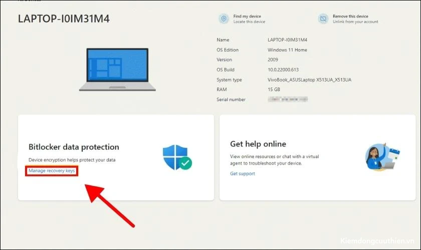 mo-khoa-bitlocker-18 Nhấn vào mục Manage recovery keys trong phần BitLocker data protection