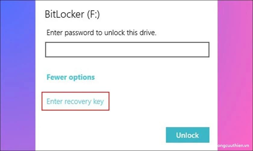mo-khoa-bitlocker-3 Nhấn vào Enter recovery key