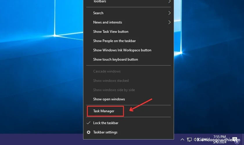 Cách mở Task Manager ngay trên thanh Taskbar