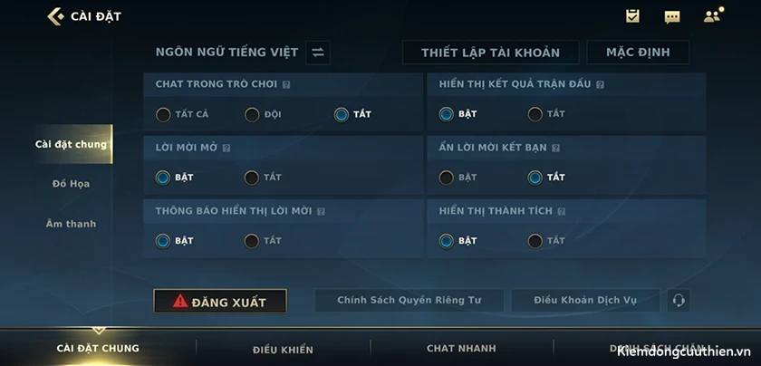 setting liên minh tốc chiến