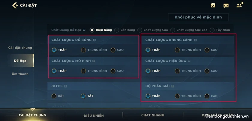 setting liên minh tốc chiến cho máy cấu hình thấp