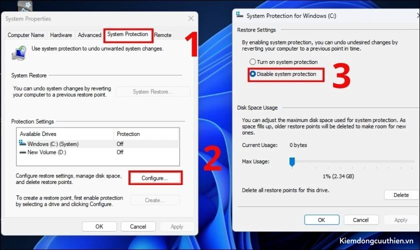 Tắt System Restore là cách giải phóng RAM máy tính