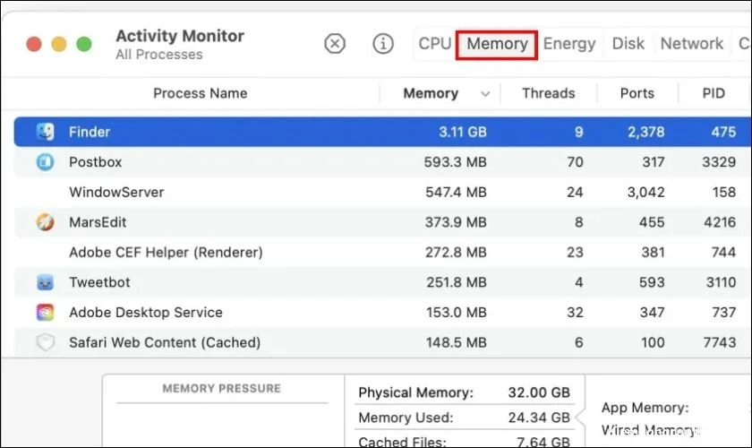 Kiểm tra Activity Monitor để tìm ứng dụng ngốn RAM