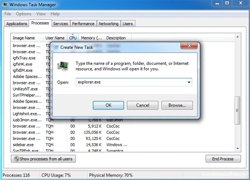 Nhập explorer.exe