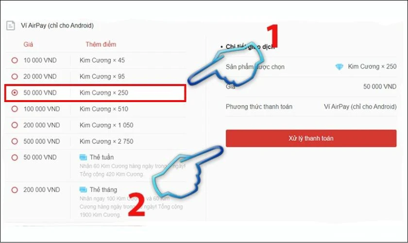 cach-nap-kim-cuong-trong-free-fire-10 Chọn mệnh giá và số lượng kim cương muốn nạp