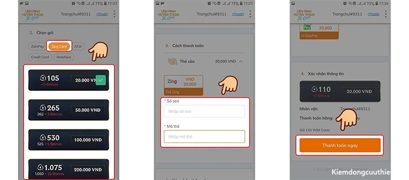nạp thẻ tốc chiến trên Zing Card