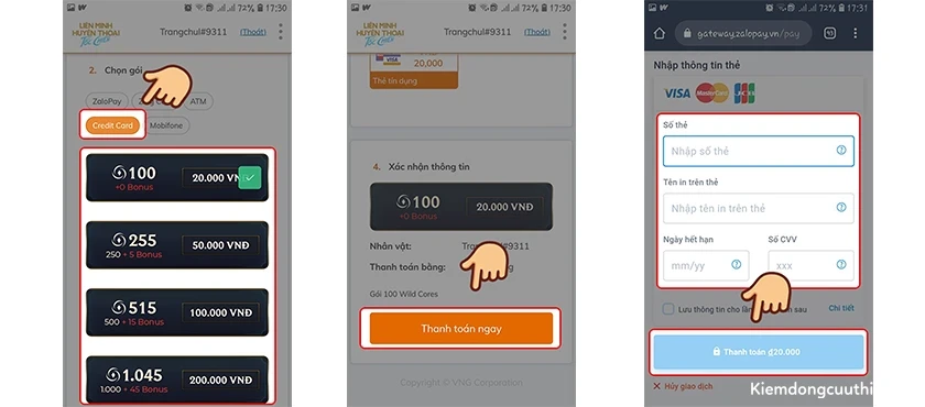 Nạp trên Credit Card