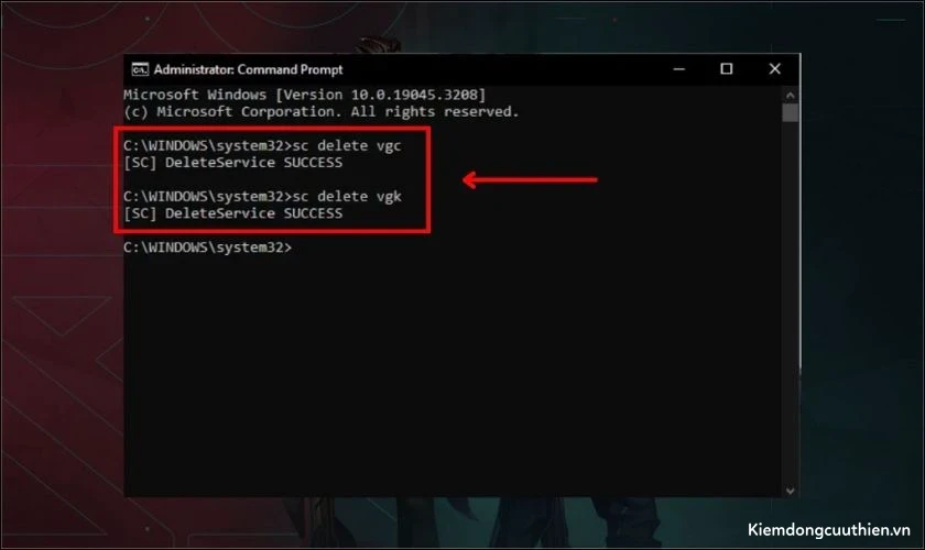 cach-xoa-valorant-12 Trong cửa sổ Command Prompt, nhập hoặc sao chép dán lần lượt các lệnh