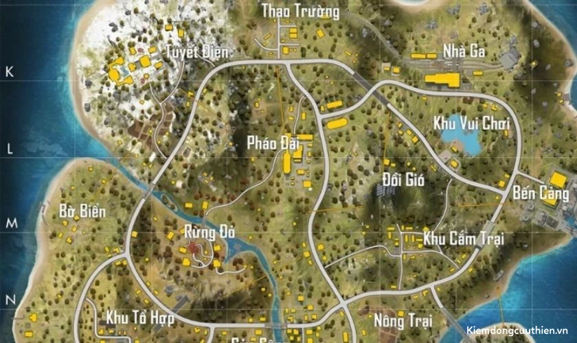 Bản đồ trong Free Fire Max được thiết kế rộng rãi với nhiều khu vực khác nhau