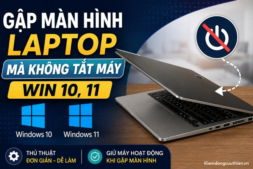 gập màn hình laptop mà không tắt máy Win 10, 11