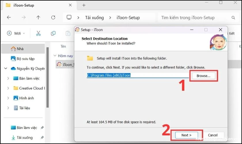 Biểu tượng Browse và chọn thư mục