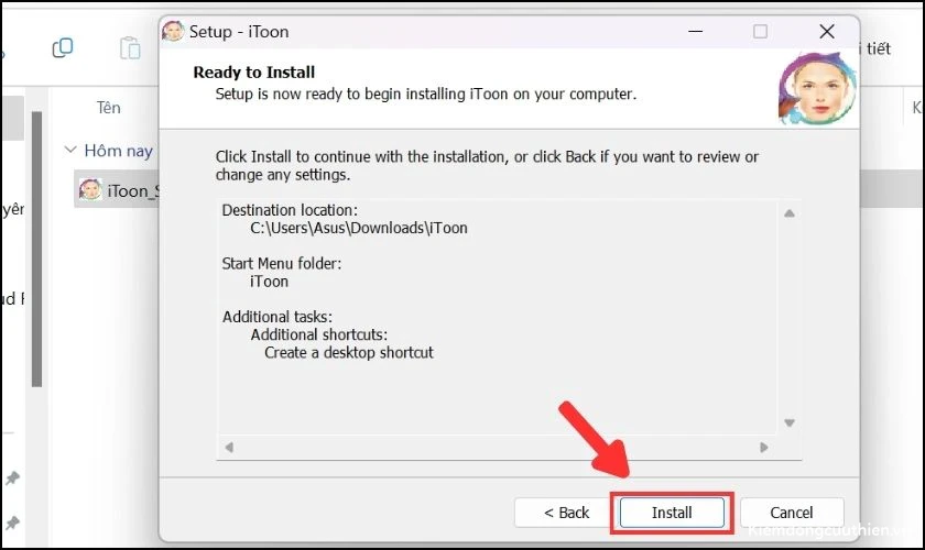 Sau đó nhấn Install