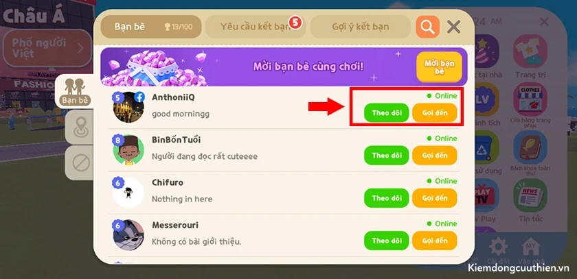 gọi bạn bè đến vị trí mình đang đứng