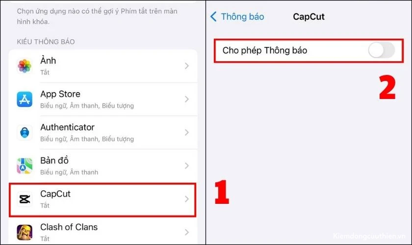 iphone-bi-tut-pin-15 Chọn ứng dụng mà bạn muốn tắt thông báo và tắt công tắt ở mục Cho phép thông báo