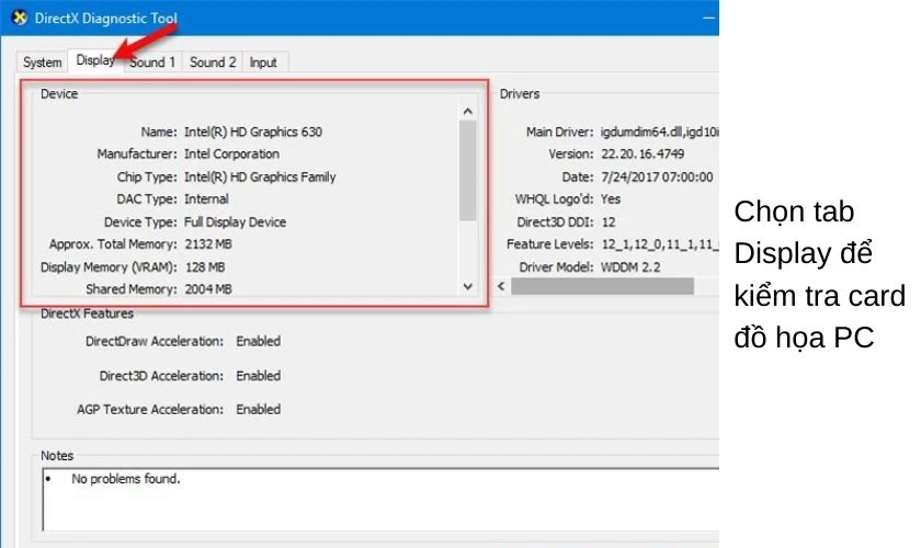 kiểm tra card bằng Run trên Windows