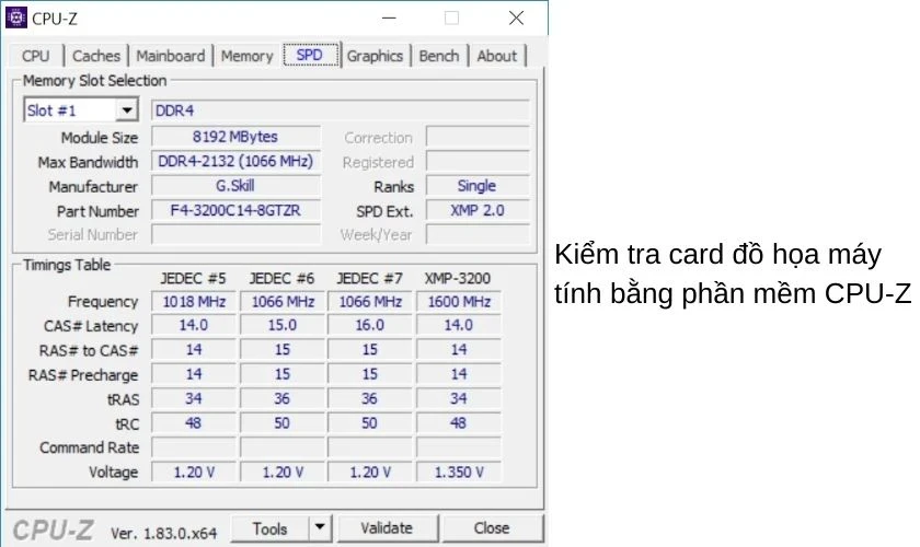 Kiểm tra card màn hình bằng phần mềm CPU-Z