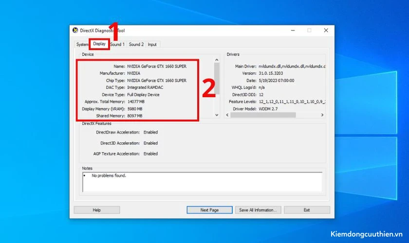 Cửa sổ DirectX Diagnostic Tool xuất hiện