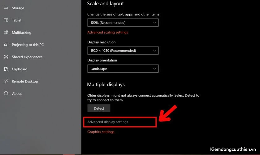 Kéo xuống dưới, chọn Advanced display settings