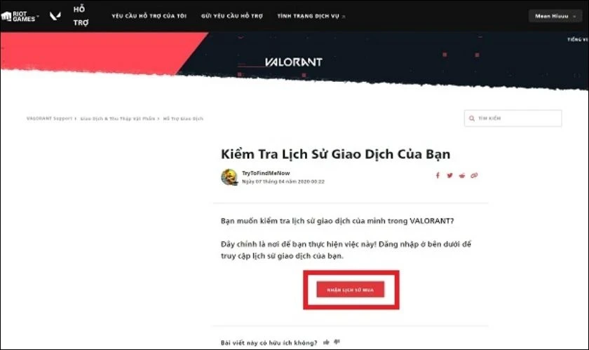 kiem-tra-lich-su-giao-dich-valorant-3 Chọn mục Nhận lịch sử mua