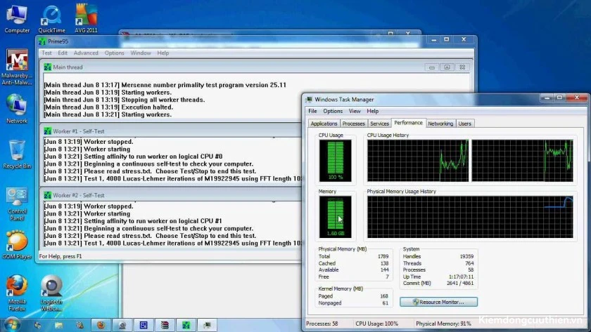 Test nguồn máy tính bằng Prime95
