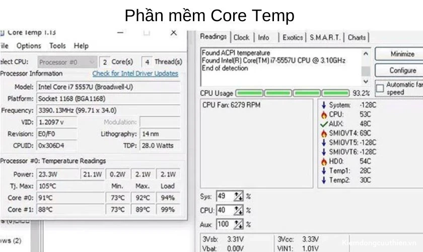 kiểm tra nguồn máy tính bằng phần mềm Core Temp