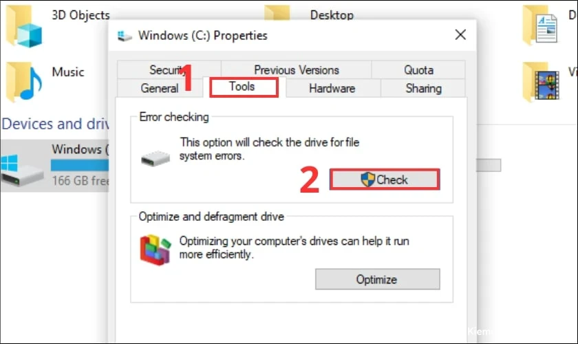 Chọn mục Check trong thẻ Tools