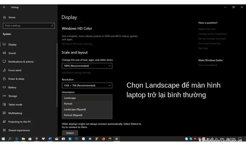 Hướng dẫn cách sửa màn hình laptop bị xoay ngang, dọc, lộn ngược - Trên window 10