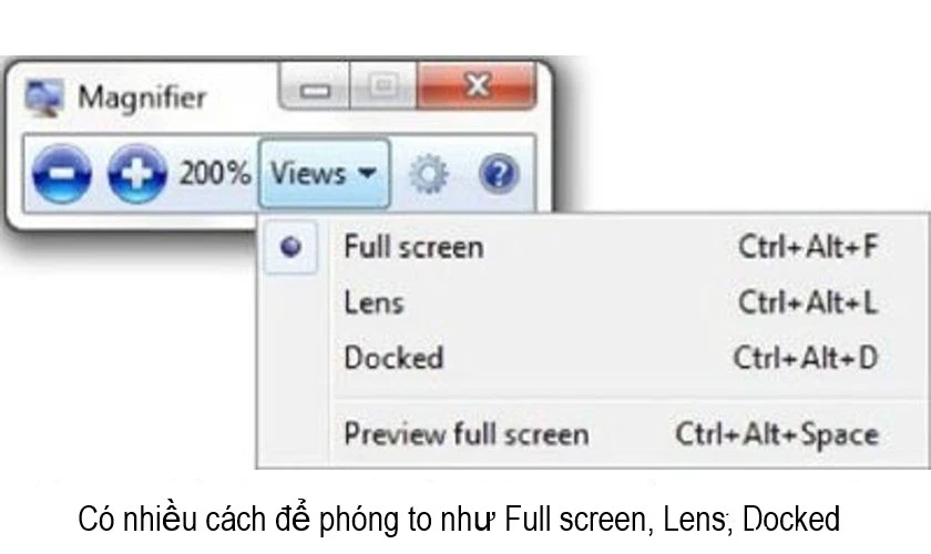 Kích hoạt ứng dụng Magnifier để sửa lỗi màn hình bị phóng to