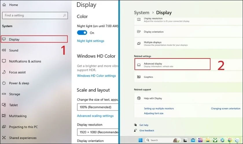 Tại mục Display, chọn Advanced Display Settings