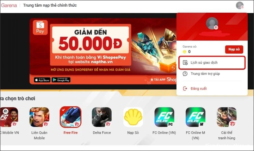 Cách kiểm tra giao dịch nạp thẻ FF