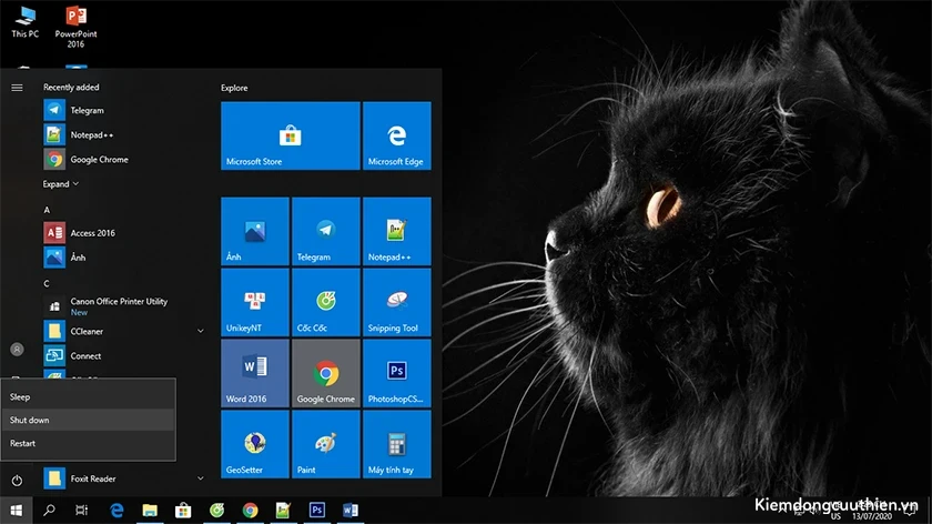Tắt nguồn qua start Menu