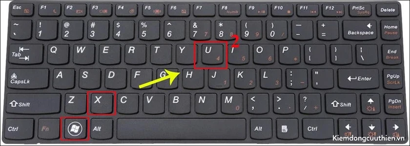 Tắt nguồn bằng tổ hợp phím Windows + X + U