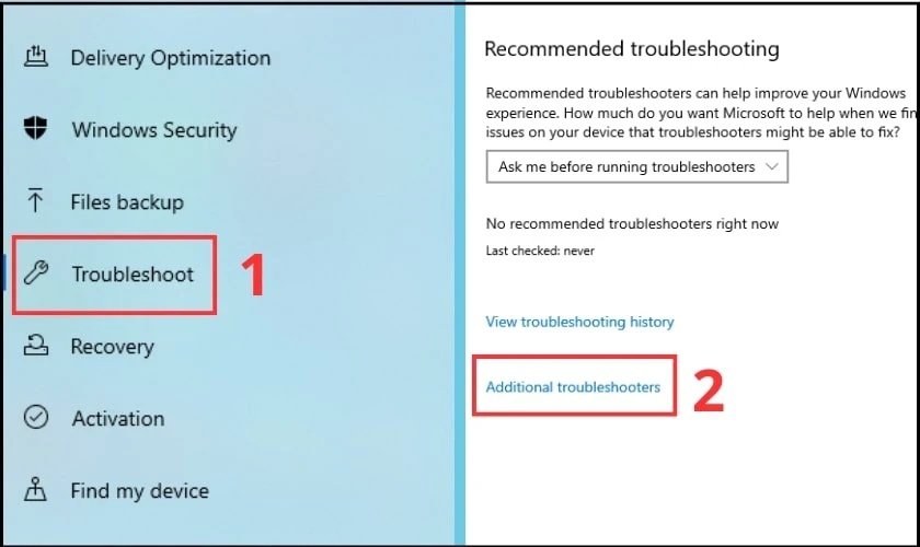 Nhấp vào mục Additional troubleshooters