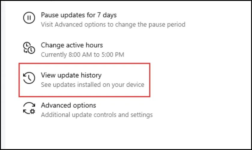 Chọn view update history